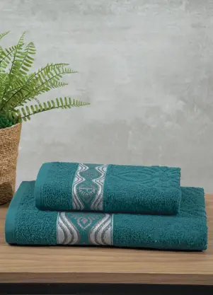 Lar e Lazer - Jogo de Toalhas Verde Escuro 2 Peças - LAR E LAZER