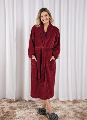 Mundo Lar - Roupão Plush com Bolso Vermelho 1 Peça - MUNDO LAR