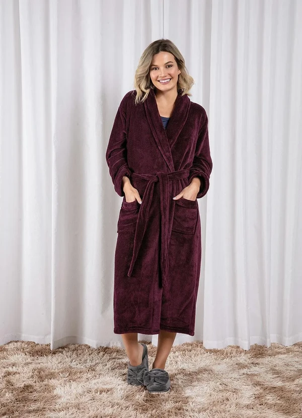 Mundo Lar - Roupão Plush com Bolso Vinho 1 Peça