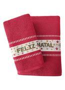 Jogo de Toalhas Feliz Natal Vermelha 2 Peças