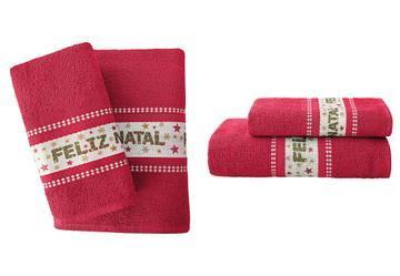 Jogo de Toalhas Feliz Natal Vermelha 2 Pe�as