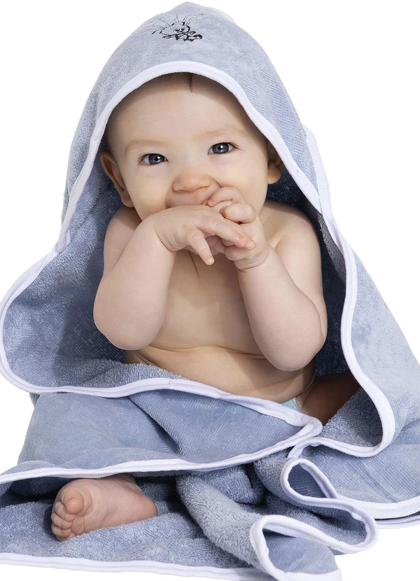 Lar e Lazer - Toalha de Banho Bebê com Capuz Azul 2
