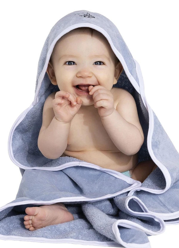 Lar e Lazer - Toalha de Banho Bebê com Capuz Azul 3