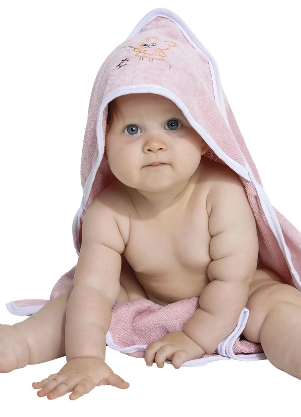 Lar e Lazer - Toalha de Banho Bebê com Capuz Rosa 2