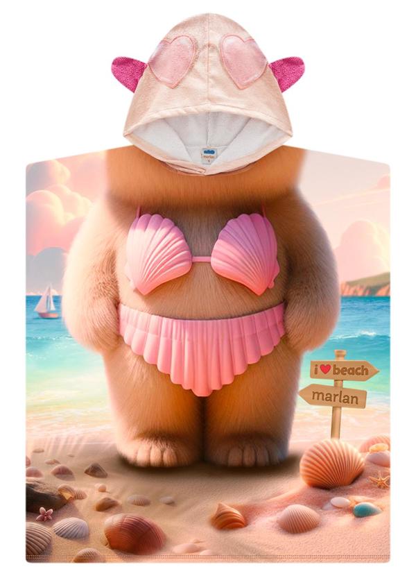 Marlan - Toalha de Banho Infantil Menina Ursinha Rosa 3