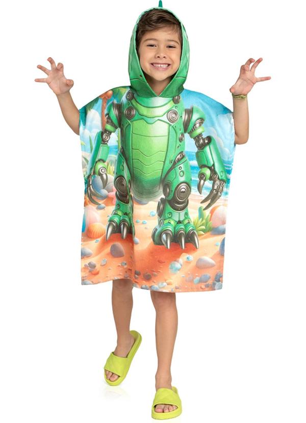Marlan - Toalha de Banho Infantil Menino Dino Robot Verde 1