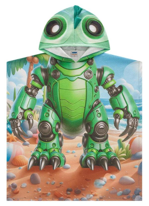 Marlan - Toalha de Banho Infantil Menino Dino Robot Verde 2