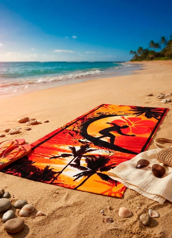 Rovitex - Toalha de Praia Estampada Aveludado Vermelho