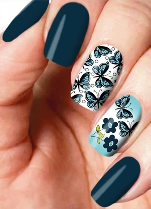 Lar e Lazer - Adesivo para Unhas Borboletas Azul 12 Peças - LAR E LAZER