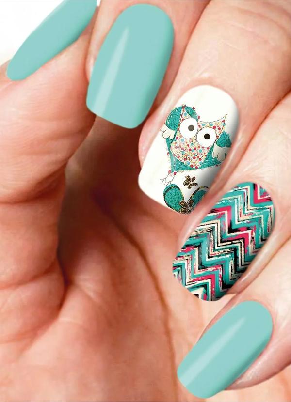 Lar e Lazer - Adesivo para Unhas Coruja Verde 12 Peças