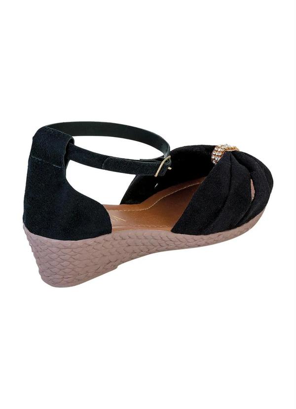 Outlet - Sandália Anabela Preta com Detalhe de Strass 2