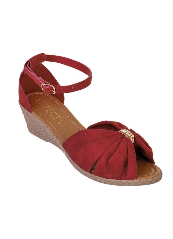 Outlet - Sandália Anabela Vermelha com Detalhe de Strass 1