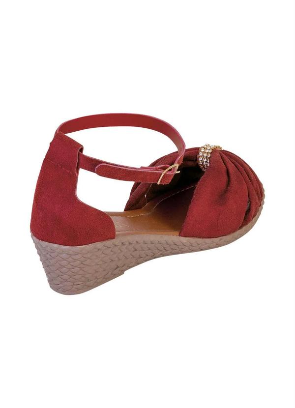 Outlet - Sandália Anabela Vermelha com Detalhe de Strass 2