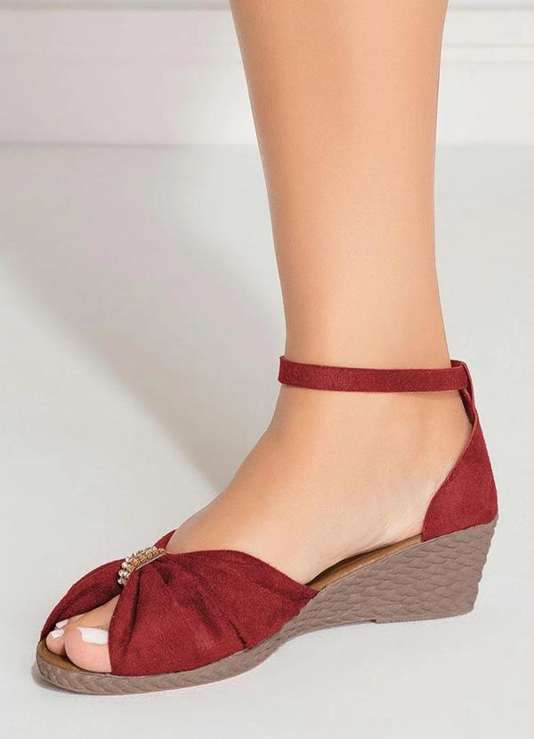 Outlet - Sandália Anabela Vermelha com Detalhe de Strass 5