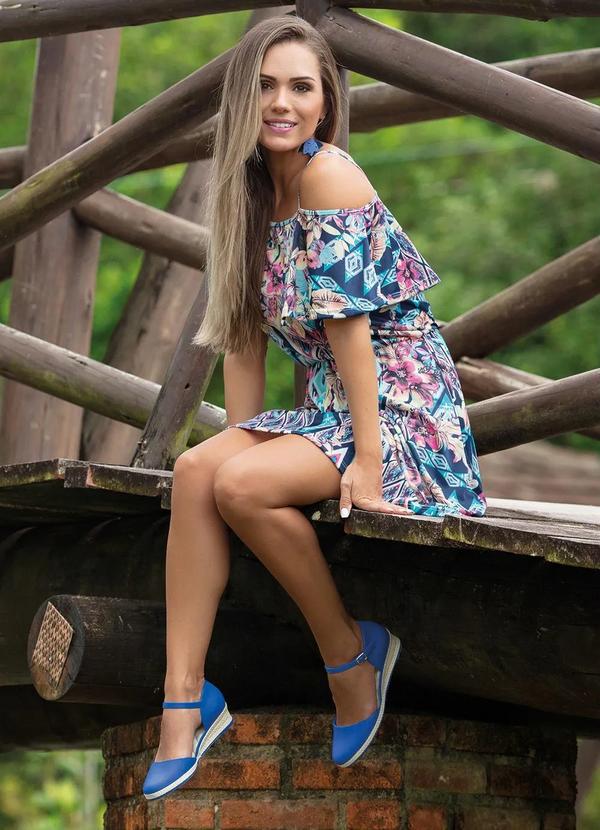 Perfecta - Sandália Azul Royal com Salto Anabela 7