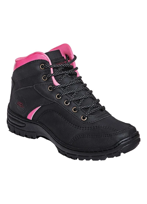 Perfecta - Bota Feminina Adventure Preta com Detalhe Pink