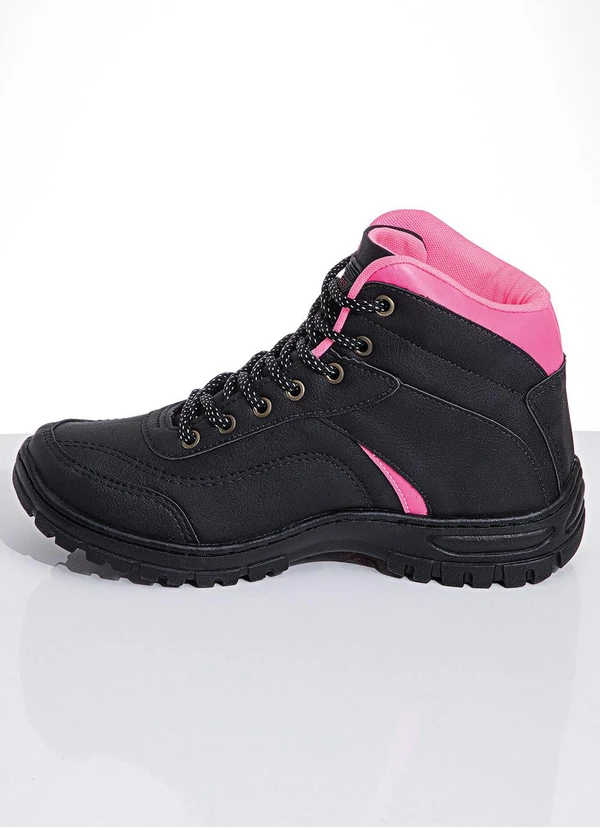 Perfecta - Bota Feminina Adventure Preta com Detalhe Pink 3