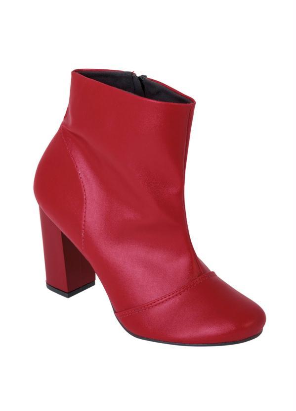 Outlet - Bota Vermelha Cano Médio em Sintético com Zíper