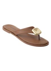 Chinelo Caramelo com Adere�o Dourado