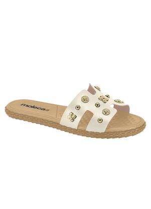 Chinelo Moleca (Branco Off) com Detalhes Dourados
