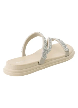 Perfecta - Chinelo Off White com Aplicação de Strass - PERFECTA