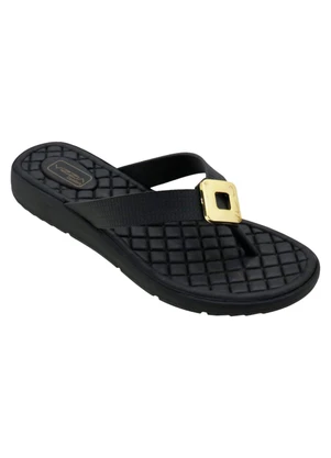 Perfecta - Chinelo Preto com Adereço Dourado - PERFECTA