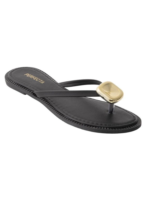 Perfecta - Chinelo Preto com Adereço Dourado