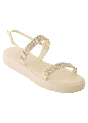 Perfecta - Sandália Flat Off White com Detalhe de Strass - PERFECTA