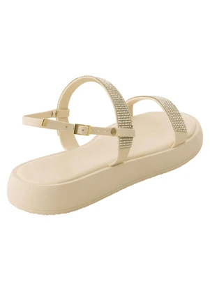 Perfecta - Sandália Flat Off White com Detalhe de Strass - PERFECTA