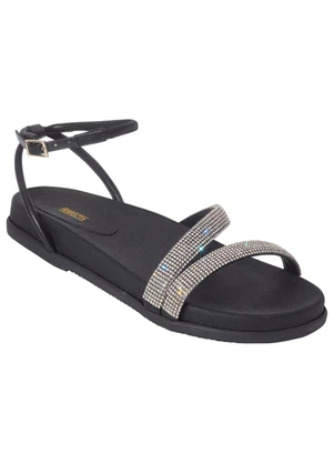Perfecta - Sandália Papete Preta com Strass - PERFECTA