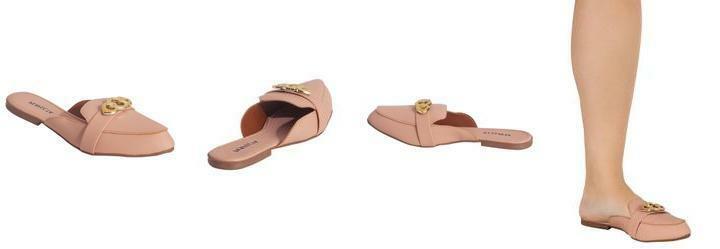 Mule Bege com Adereo Dourado no Cabedal