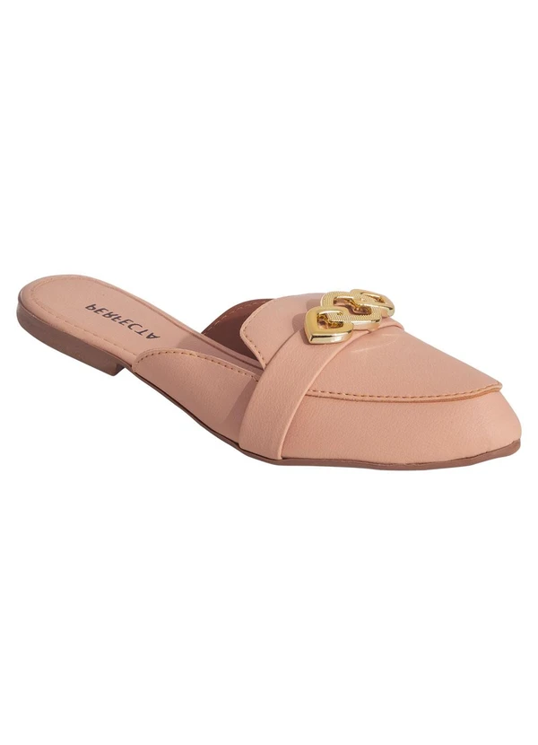 Perfecta - Mule Bege com Adereço Dourado no Cabedal