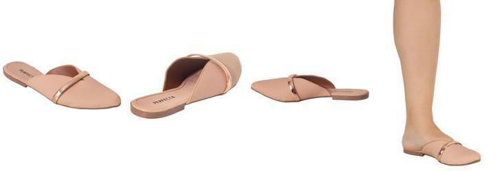 Mule Bege com Detalhe de Tira em Verniz