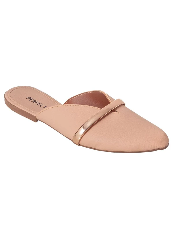 Perfecta - Mule Bege com Detalhe de Tira em Verniz