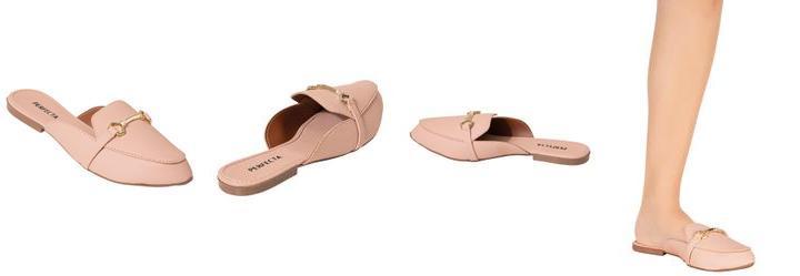 Mule Bege em Sinttico com Adereo