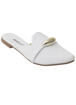 Perfecta - Mule Branco com Adereço Dourado - PERFECTA