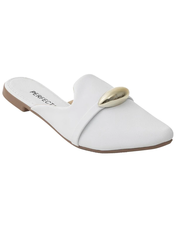 Perfecta - Mule Branco com Adereço Dourado
