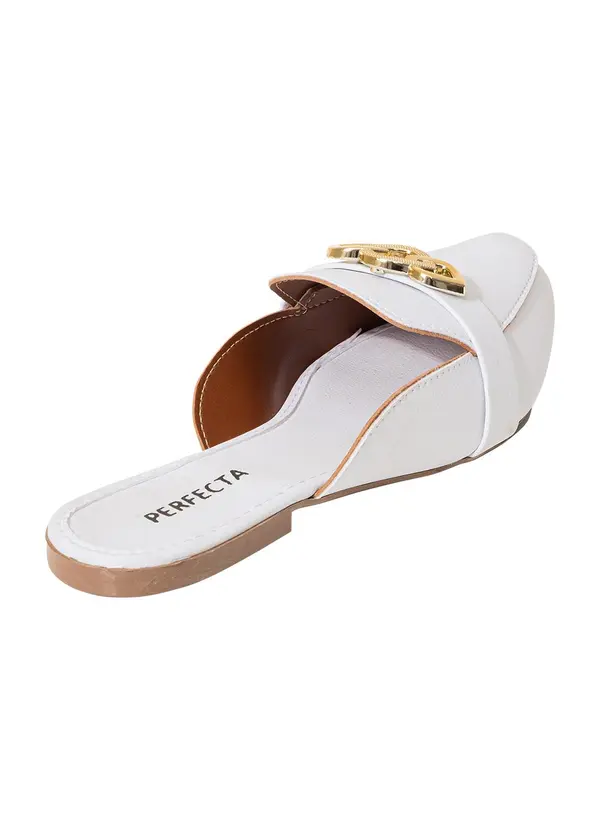 Perfecta - Mule Branco em Sintético com Detalhe Dourado 4