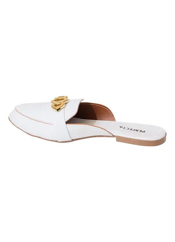Perfecta - Mule Branco em Sintético com Detalhe Dourado 5