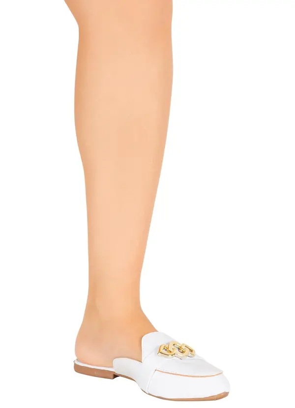 Perfecta - Mule Branco em Sintético com Detalhe Dourado 6
