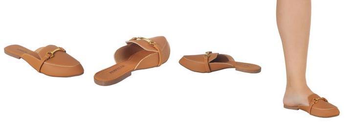 Mule Caramelo com Adereo Dourado no Cabedal