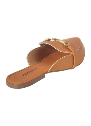 Perfecta - Mule Caramelo com Adereço Dourado no Cabedal - PERFECTA