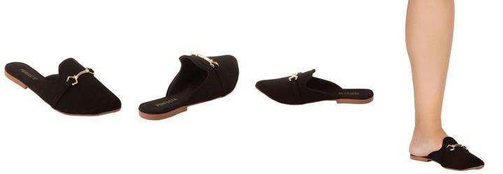 Mule Preto com Adereo Dourado no Cabedal