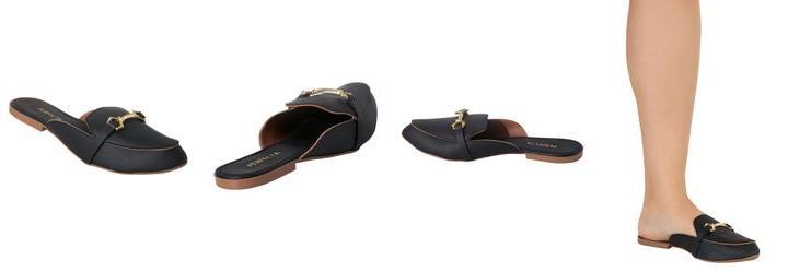 Mule Preto com Detalhe Dourado em Seu Cabedal