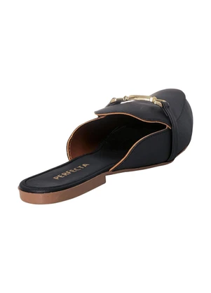 Perfecta - Mule Preto com Detalhe Dourado em Seu Cabedal - PERFECTA