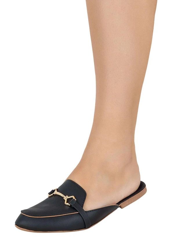 Perfecta - Mule Preto com Detalhe Dourado em Seu Cabedal 5