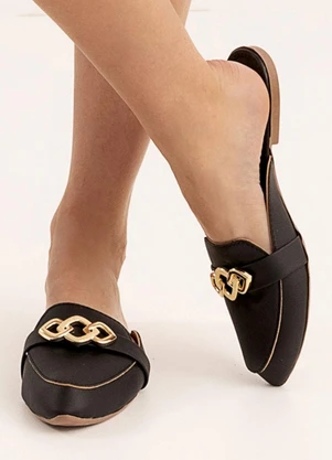 Perfecta - Mule Preto com Detalhe Dourado no Cabedal - PERFECTA