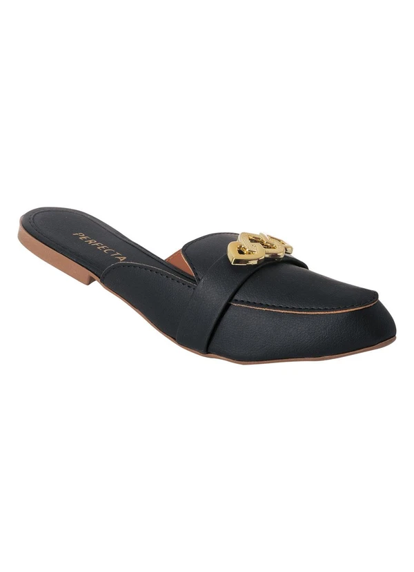 Perfecta - Mule Preto com Detalhe Dourado no Cabedal 3