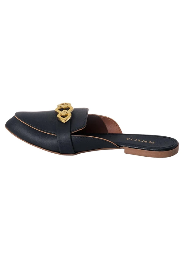 Perfecta - Mule Preto com Detalhe Dourado no Cabedal 5