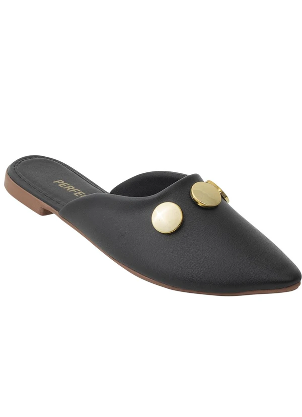 Perfecta - Mule Preto com Detalhe Dourado
